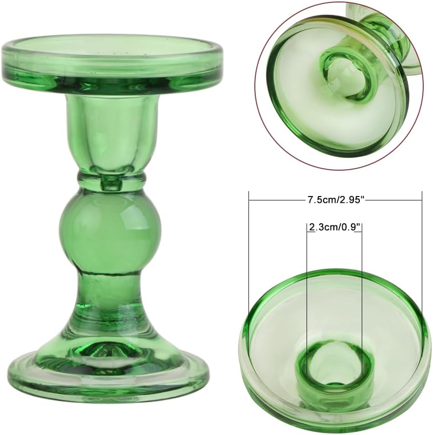 3-Piece Set of Green Glass Candlestick, Crystal Candlestick Holder Holder and Conical Candle, Christmas Candle Holder Decoration, Family Living Room Wedding Candle Holder (green1set)