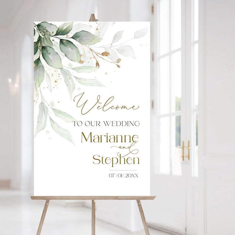 Sage Wedding Welcome Sign Template | Printable Greenery Gold Welcome Sign | Eucalyptus Wedding Welcome Board | Wedding Signs for Ceremony
