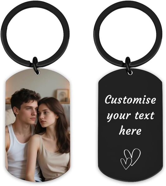 Personalised Keyring with Custom Photo & Text - Gift for Mum, Dad, Him, Her, Grandparents, Family