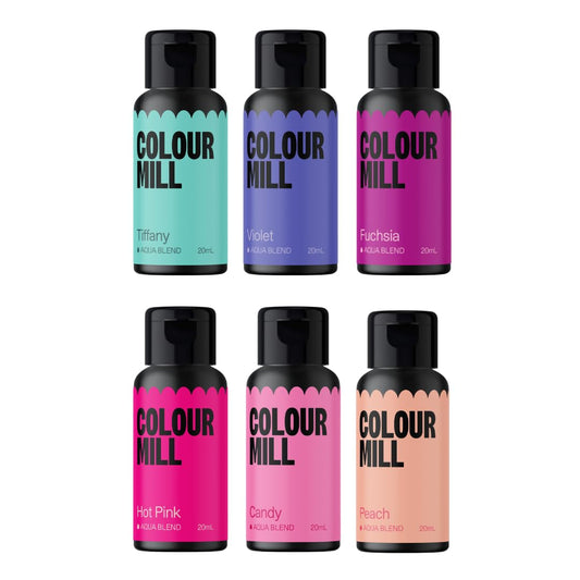 Colour Mill Fairytale Pack Aqua Blend Water-Based Food Coloring, 20 Milliliters Each of 6 Colors: Candy, Hot Pink, Fuchsia, Peach, Tiffany and Violet