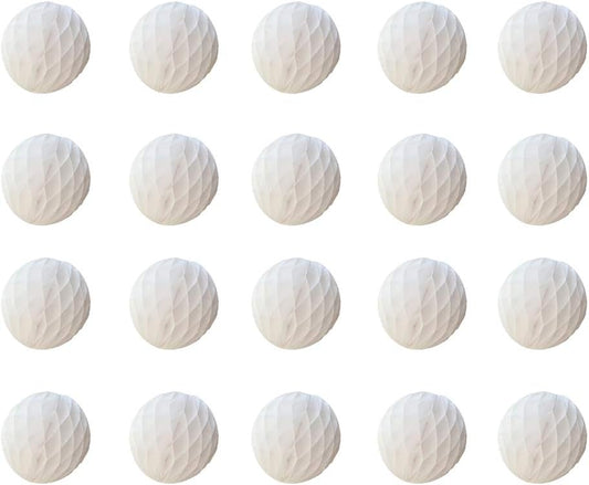 20pcs Honeycomb Flower Balls - Party Decor, Tissue Paper Pom Poms for Birthday, Wedding & Home (3inch, White)