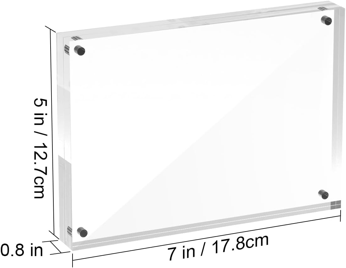 5x7 Acrylic Picture Frames, 20mm Thick Clear Frameless Magnetic Photo Frames, Double Sided Transparent Square Frame Gift for Desktop Display(1 Pack)