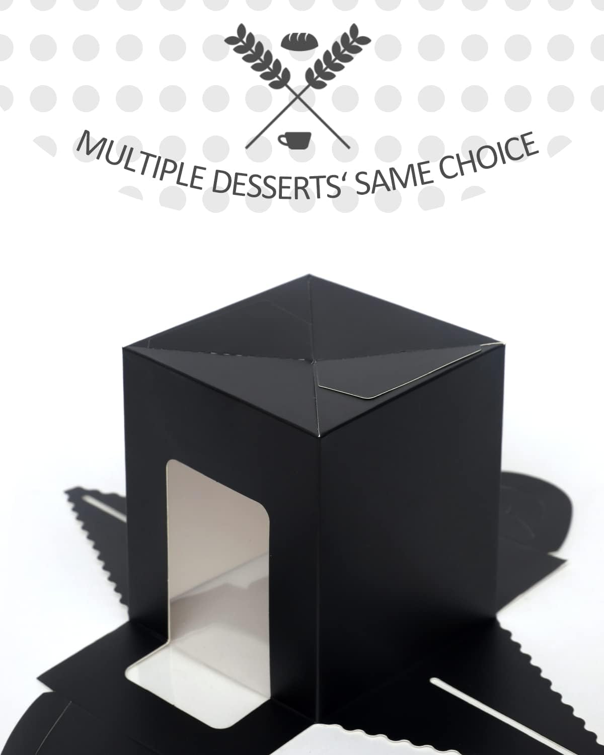 qiqee Black Cupcake Boxes Individual 100 Packs Cupcake Holders Disposable Single Cupcake Boxes with Window 3.6" 3.6"*4.3" Cupcake Containers