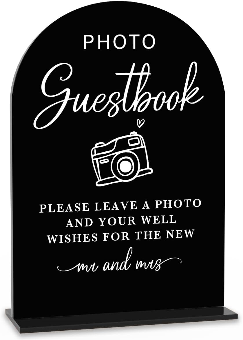 Acrylic Wedding Sign Photo Guestbook Sign for Wedding Wedding Signs for Ceremony Modern Calligraphy Arch Acrylic Table Top Sign for Wedding Reception and Event Party Table(black）