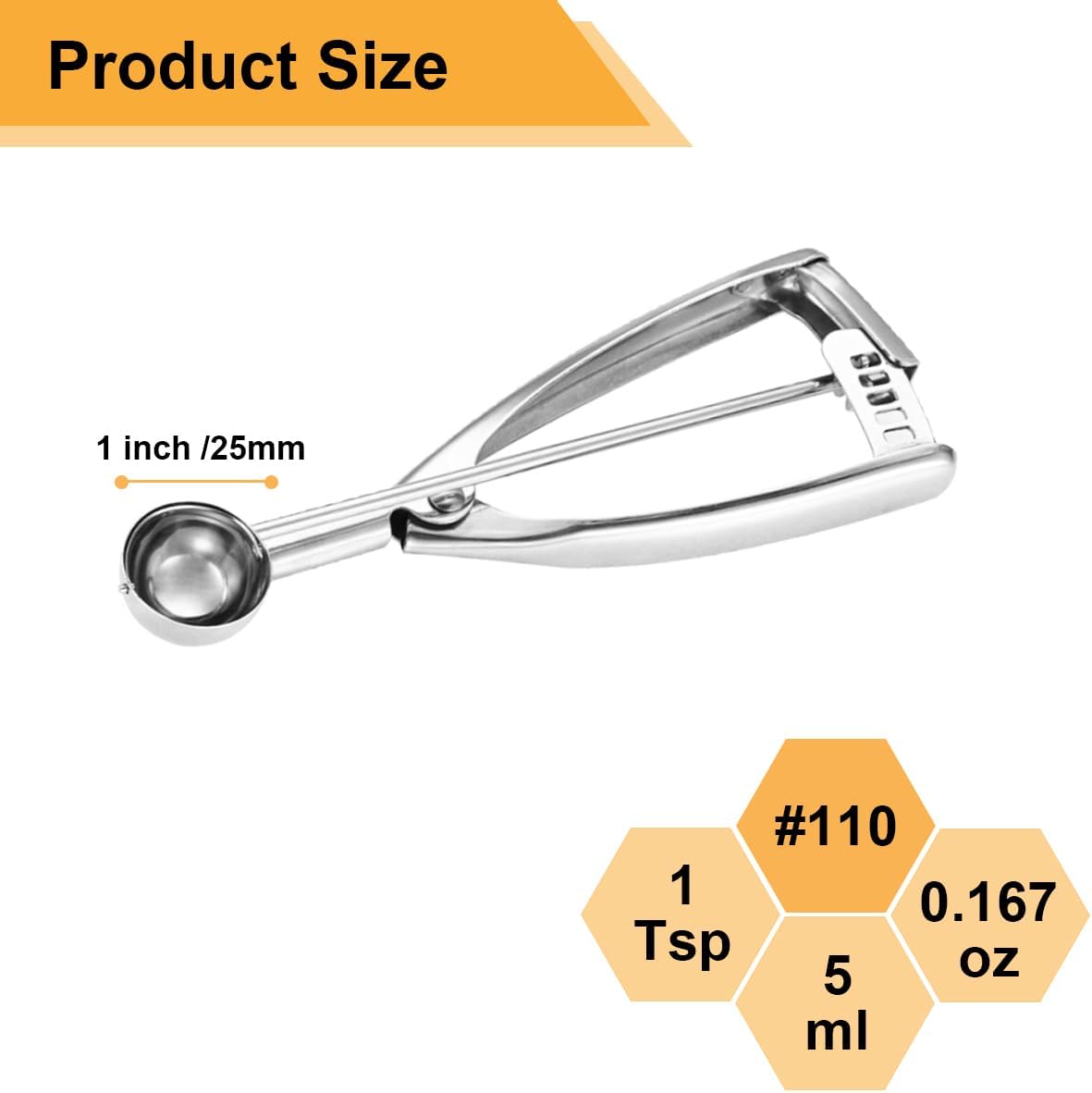 Mini Cookie Scoop, 1 Tsp Cookie Scoop, I Inch Cookie Dough Scoops, Melon Baller Scoops, Selected 18/8 Stainless Steel, for Making Cookies, Melon Ball, Ice Cream