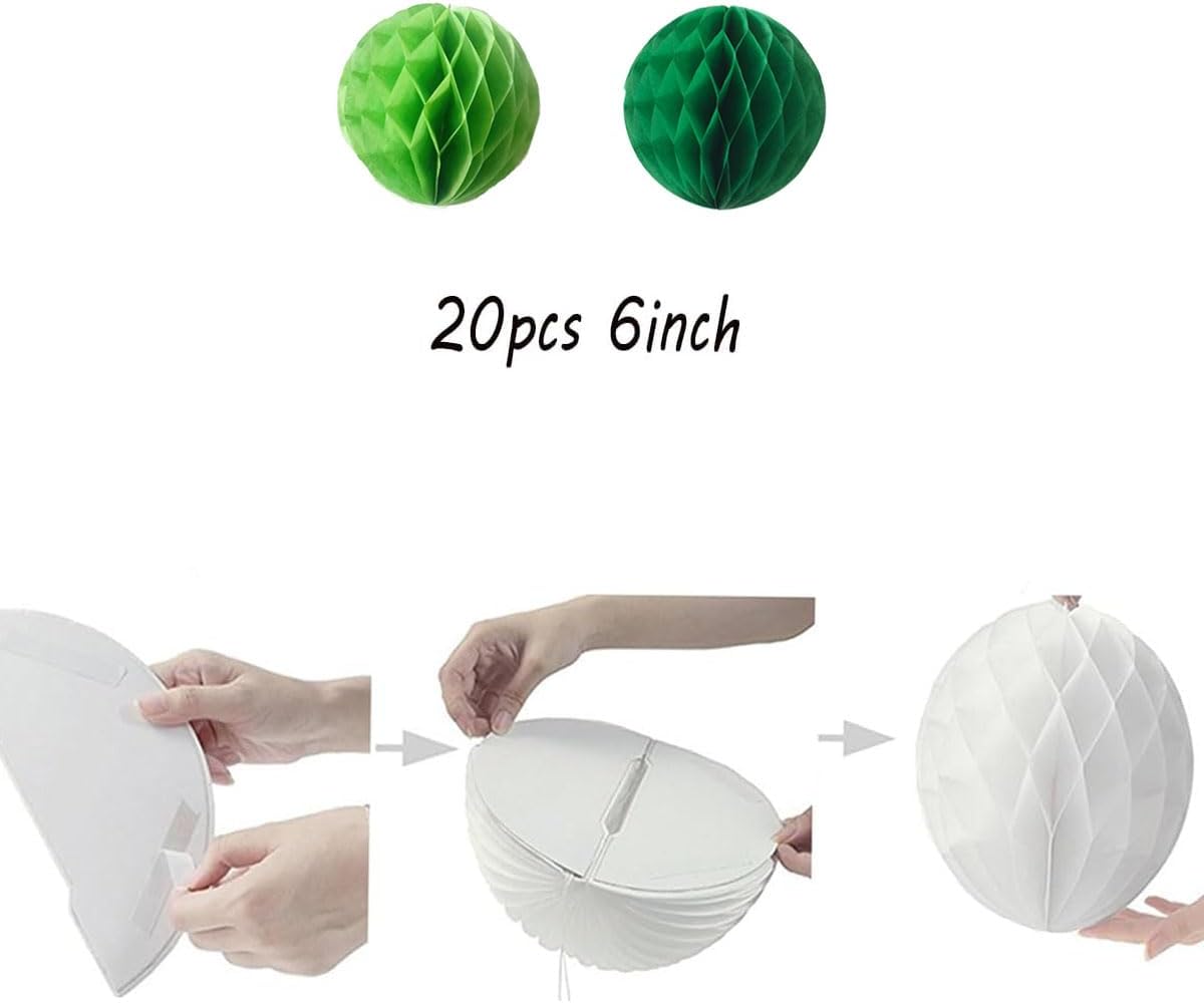 20pcs Honeycomb Flower Balls Party Honeycomb Balls Decoration Paper Flower Balls Tissue Paper Flower Ball Pom Poms Ball for Birthday Wedding Home Decor (6inch, Green Dark-Green)