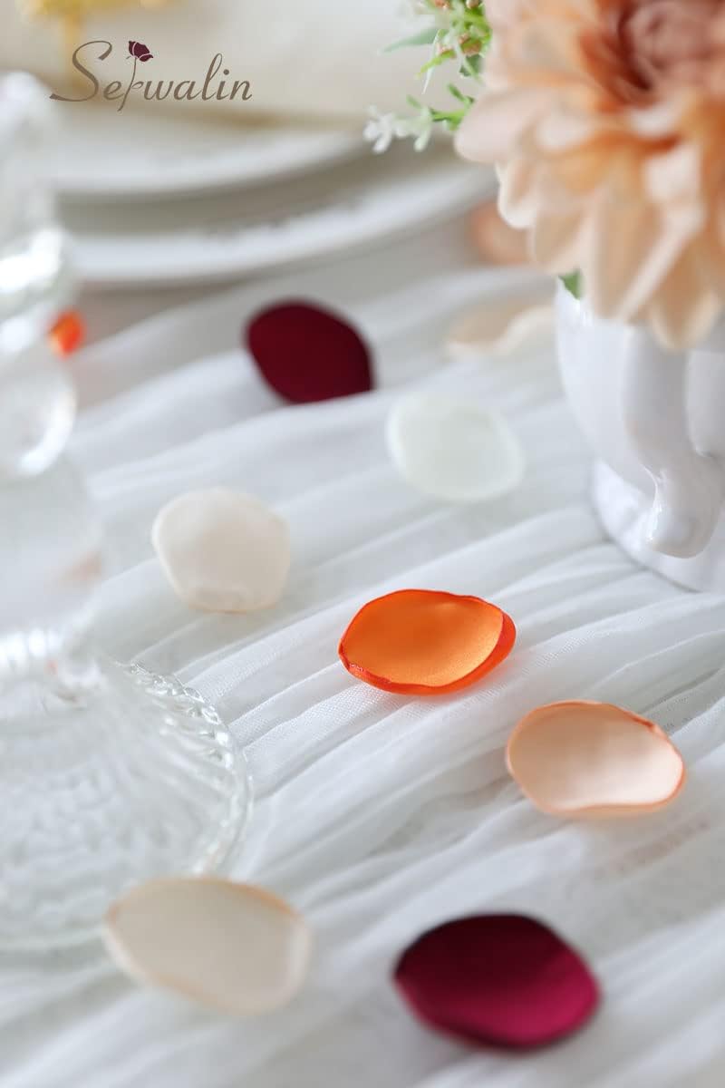 Serwalin 300Pcs Silk Rose Petals Flower Petals for Weddings Burgundy Gold White Petals Fake Orange Petals for Aisle Flower Girl Basket Bridal Shower Table Decor (4 Color Mixes)