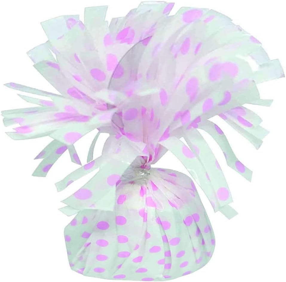 PMU 3 Pcs Polka Dot Kisses Balloon Weights - Decorative Balloon Weight for Christmas, Thanksgiving, Birthday, Party Favors, Wedding & Baby Shower - 6oz. White With Light Pink, Pkg/3