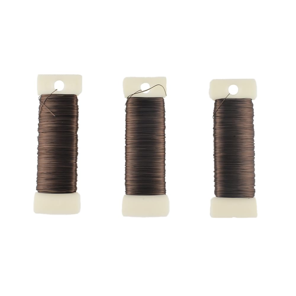 HAHIYO 26Gauge Coffee Color Metal Floral Wire - 3 Rolls, 115 Yards (345 Feet) - Flexible Paddle Wire for Craft, Christmas Wreath, Flower Arrangement, Bouquet Wrapping, Wedding, DIY
