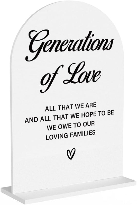 Acrylic Wedding Sign Generations of Love Sign for Wedding Wedding Signs for Ceremony Modern Calligraphy Arch Acrylic Table Top Sign for Wedding Reception and Event Party Table(white）