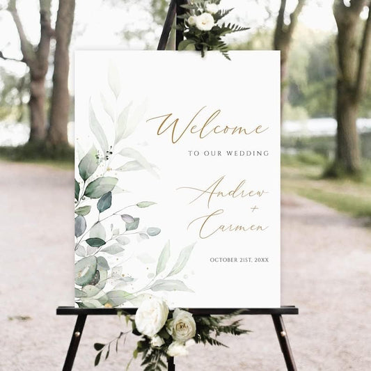 Greenery Wedding Welcome Sign, Eucalyptus Wedding Sign, Botanical Welcome Wedding Sign, Welcome to our Wedding Sign, Wedding Signs for Ceremony, Personalized Wedding Welcome Sign #17