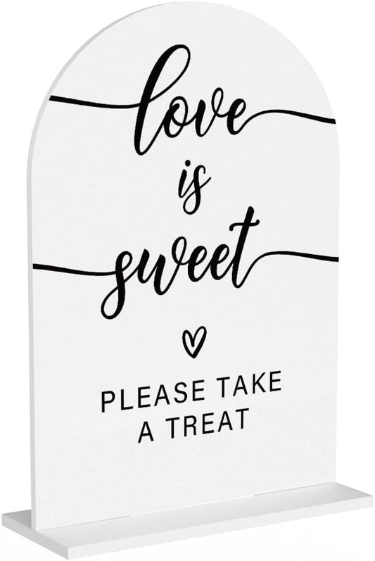 Acrylic Wedding Sign Love is Sweet Sign for Wedding Wedding Signs for Ceremony Modern Calligraphy Arch Acrylic Table Top Sign for Wedding Reception and Event Party Table(white）