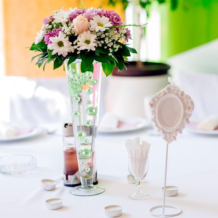 150Pcs Light Green Polished No Hole Faux Pearl Beads for Vase Filling Decorations, Plastic Pearls Vase Fillers, Table Scatters, Wedding Centerpiece, Home Decor, 8/14/20 mm