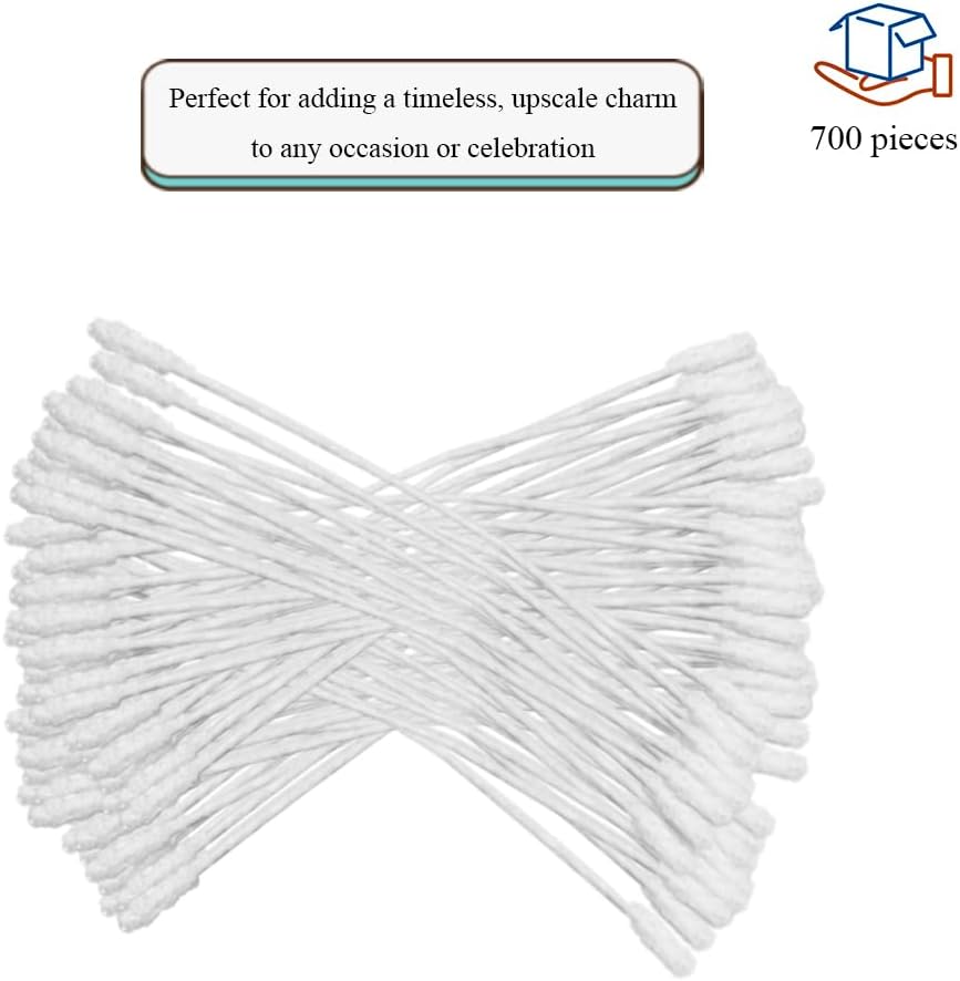 HAHIYO 700Pcs 2mm White Double-Head Flower Stamen with Crystal-Like Flower Head for Handmade Floral Art Scrapbook Decoration Artificial Floral Pistils Pollen Stamens Wedding DIY Stamens