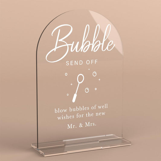 Acrylic Wedding Sign Wedding Signs for Ceremony Bubble Send Off Sign for Wedding Modern Calligraphy Arch Acrylic Table Top Sign for Wedding Reception and Event Party Table