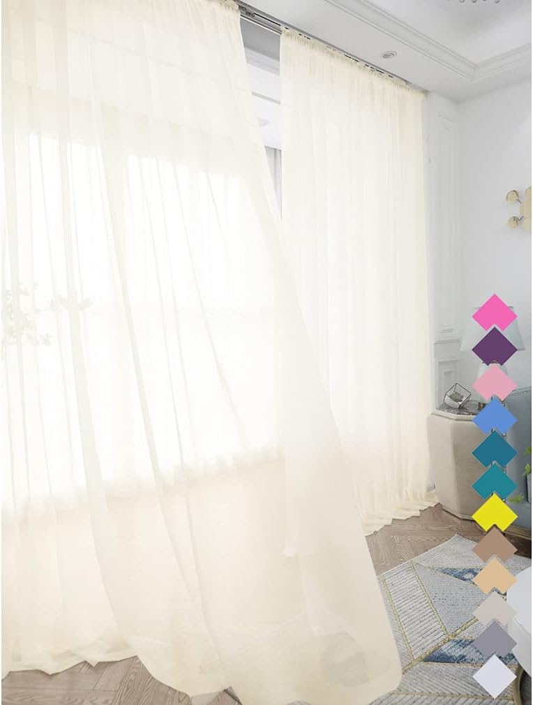 Window Beige Sheer Curtains 48 Inches Width 120 Inches Long 2 Panels Sheer Curtains Clear Curtains Basic Rod Pocket Panel for Home/Living Room/Bedroom/Kids Room