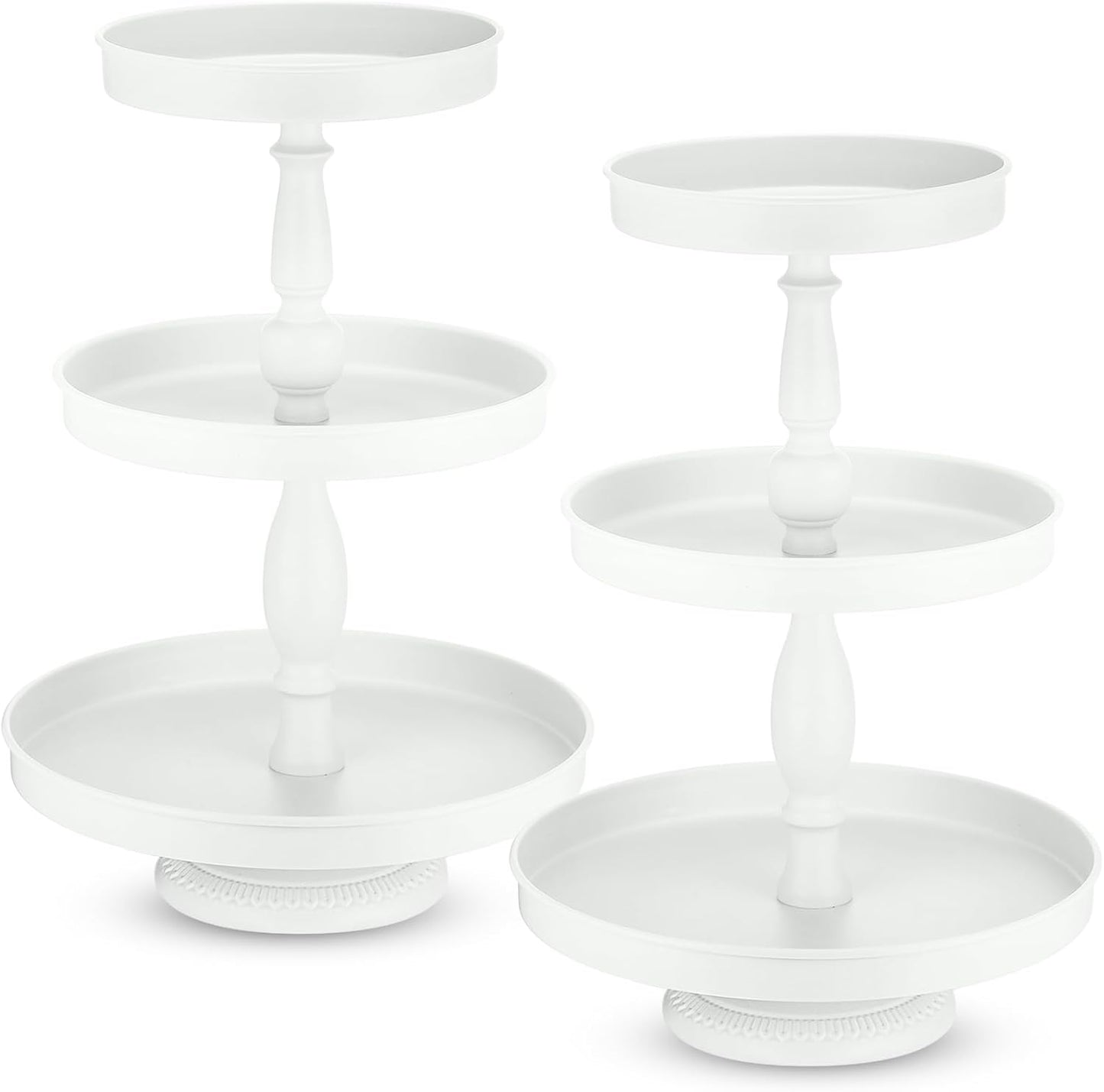 Maxdot 2 Pcs 3 Tier Cupcake Stand Holder, Round Cupcake Stand Serving Tray, Metal Tiered Tray Pastry Dessert Cake Tower Display Stand for Baby Shower Tea Party, Wedding and Birthday (White)