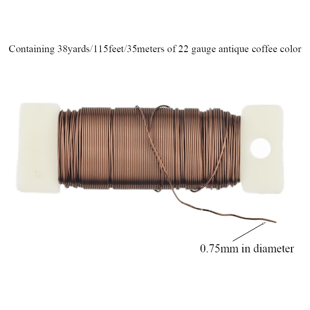 HAHIYO 22Gauge Coffee Color Metal Floral Wire - 1 Roll, 38 Yards (115 Feet) - Flexible Paddle Wire for Craft, Christmas Wreath, Flower Arrangement, Bouquet Wrapping, Wedding, DIY