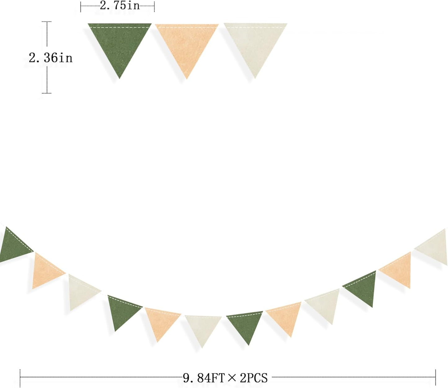 Sage Green Party Decorations Olive Green Tan Brown Cream Felt Hanging Triangle Mini Bunting Pennant Banner Flag for Safari Jungle Birthday Wedding Neutral Baby Shower Party Classroom Nursery Decor