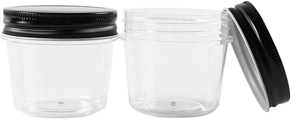 Novelinks 4 Ounce Plastic Jars with Black Lids - Refillable Round Clear Containers for Kitchen & Household Storage - BPA Free (40 Pack)