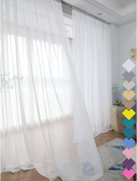 Window Ivory Sheer Curtains 48 Inches Width 90 Inches Long 2 Panels Sheer Curtains Clear Curtains Basic Rod Pocket Panel for Home/Living Room/Bedroom/Kids Room