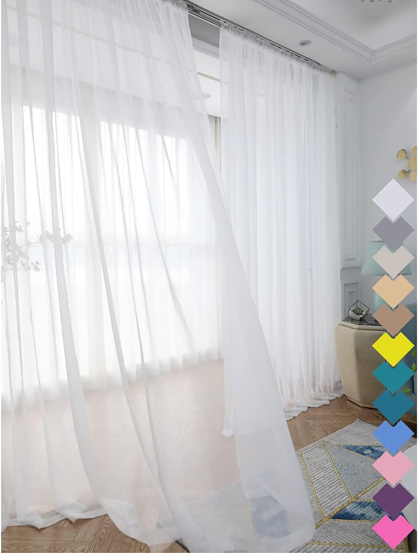 Window Ivory Sheer Curtains 60 Inches Width 63 Inches Long 2 Panels Sheer Curtains Clear Curtains Basic Rod Pocket Panel for Home/Living Room/Bedroom/Kids Room