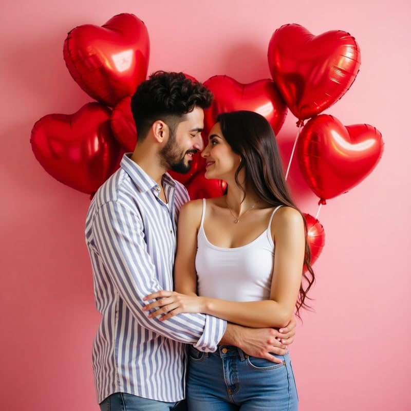 Biapian Red Heart Balloons, 10PCS 18inch Metallic Red Foil Heart Shaped Balloons for Helium, Valentine Decorations, Wedding, Birthday, Anniversary