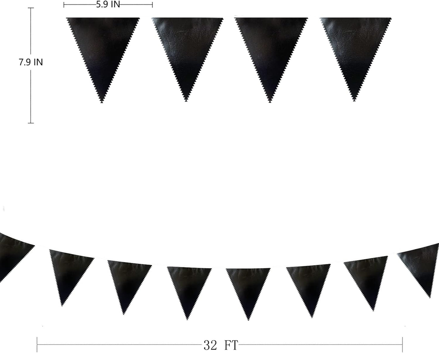 Black Party Decorations Triangle Pennant Banner Flag Black Metallic Fabric Bunting Garland for Graduation Birthday Wedding Engagement Bachelorette Holiday Halloween Celebration Hen Party Supplies