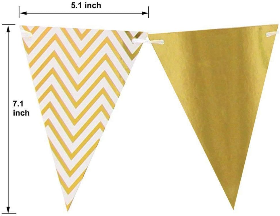 Sparkly Paper Pennant Banner Triangle Flags Bunting 8.2 Feet and Tissue Paper Tassels Garland 15 pcs for Baby Shower, Birthday Party Decorations, Metallic Gold