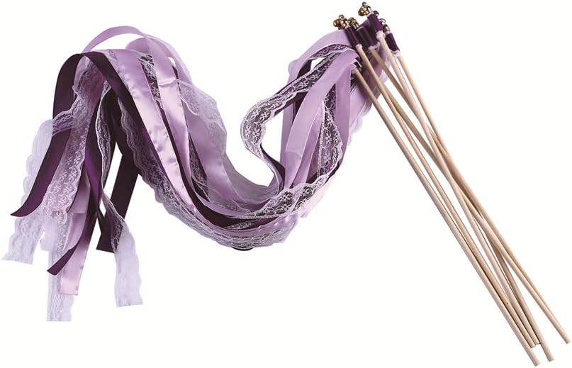 30pcs Lace Ribbon Stick Wands Christmas Birthday Party Streamers Wands Fairy Stick for Wedding Activities (Pruple+Lace)