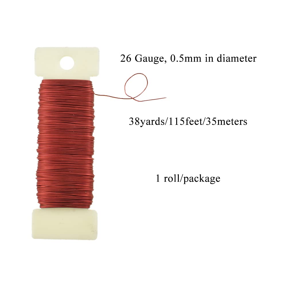 HAHIYO 26Gauge Red 1Roll Total 38Yards(115Feet) Metal Floral Wire Flexible Paddle Wire for Crafts Christmas Wreaths Tree Flower Arrangement Bouquet Wrapping Wedding DIY