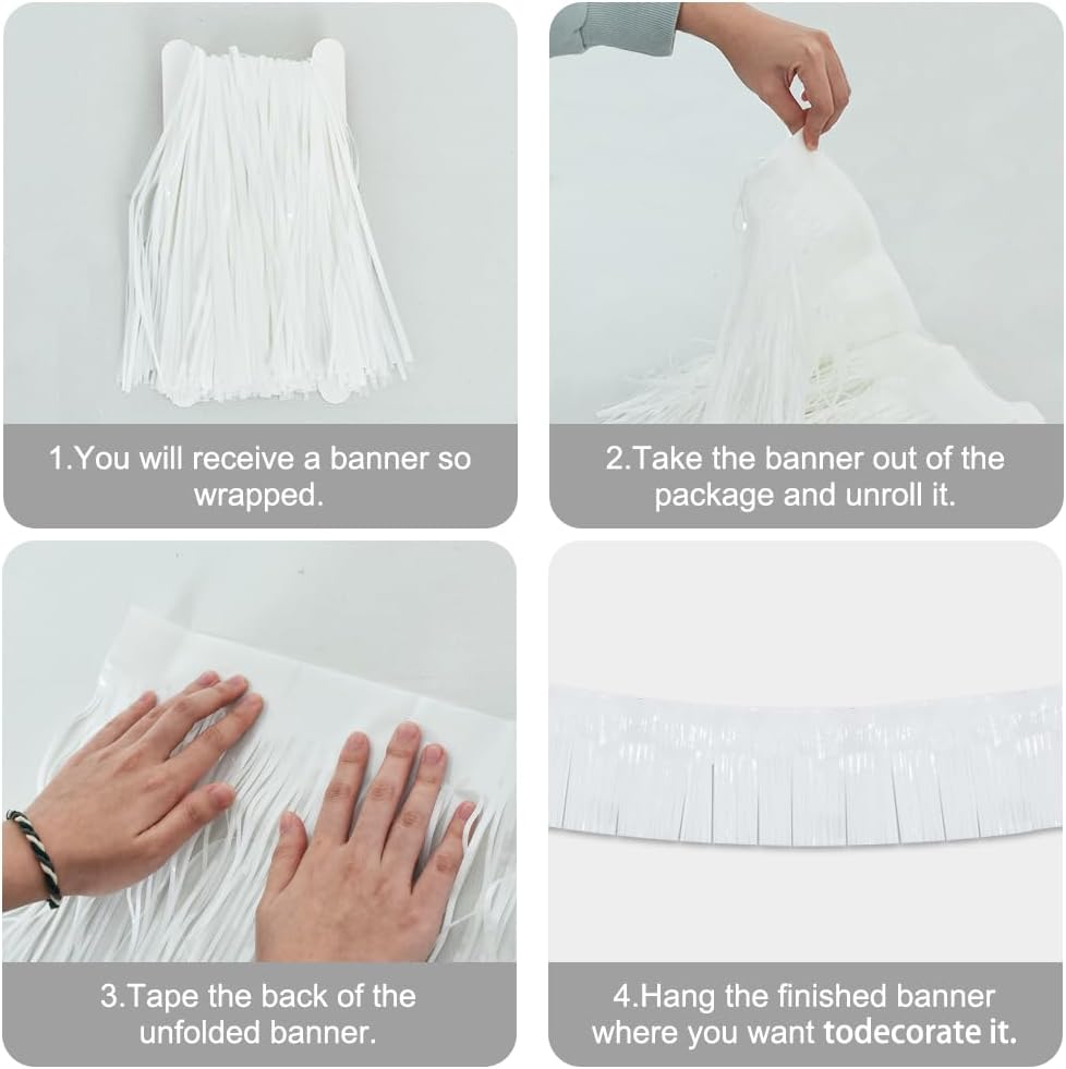 BEISHIDA 3 Packs Metallic Foil Fringe Garland Macaron White Wall Hanging Tinsel Fringe Banners for Car Floats Bridal Shower Wedding Birthday Easter Graduation Holiday Party Decoration(30 Feet)