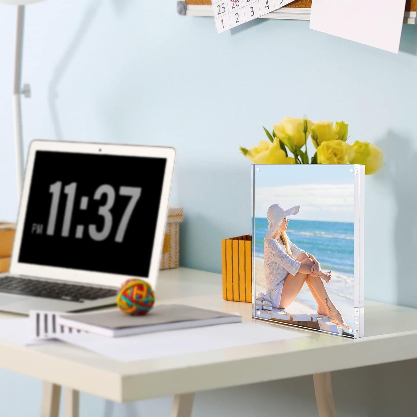 TWING Picture Frame, 8x10 Acrylic Photo Frames Horizontal Magnet Double Sided Photo Frame with Microfiber Cloth,12 + 12MM Thickness Clear Picture Frame Desktop Display