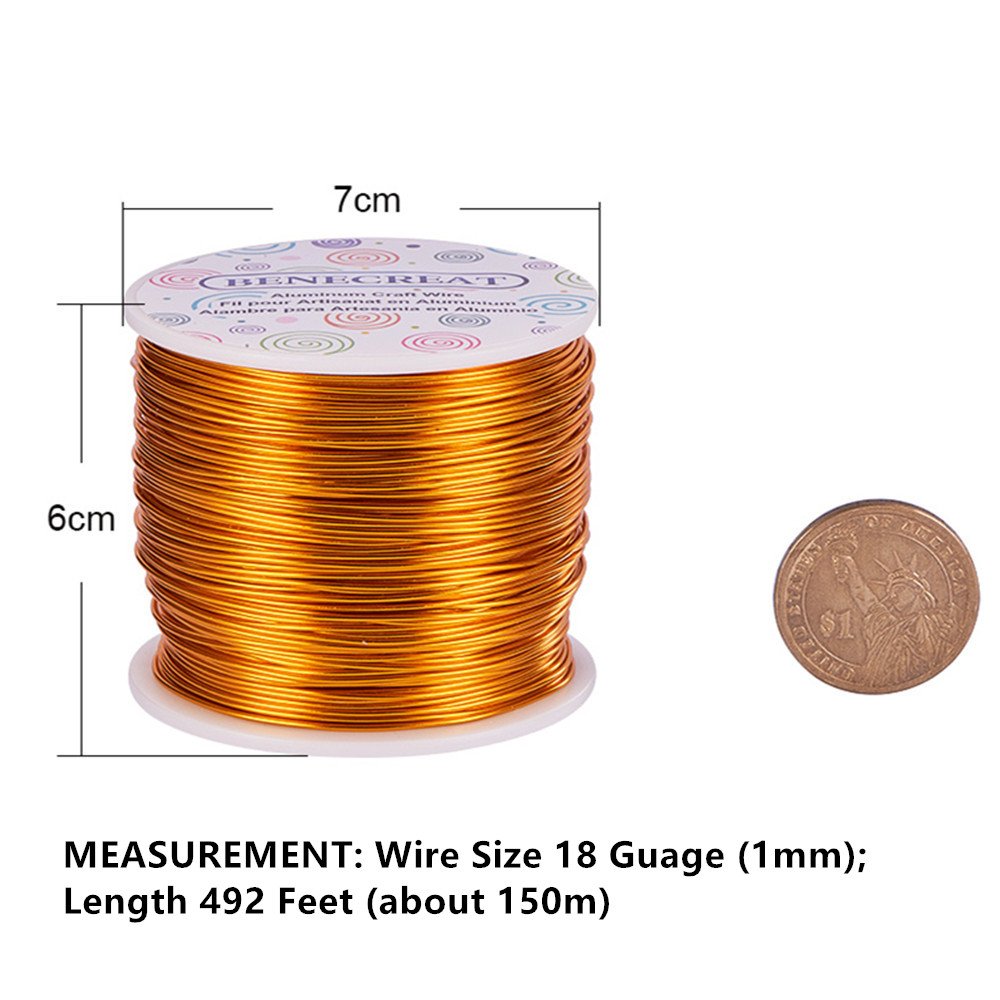 BENECREAT 18 Gauge Jewelry Craft Aluminum Wire 492 Feet Bendable Metal Sculpting Wire for Craft Floral Model Skeleton Making (Gold, 1mm)