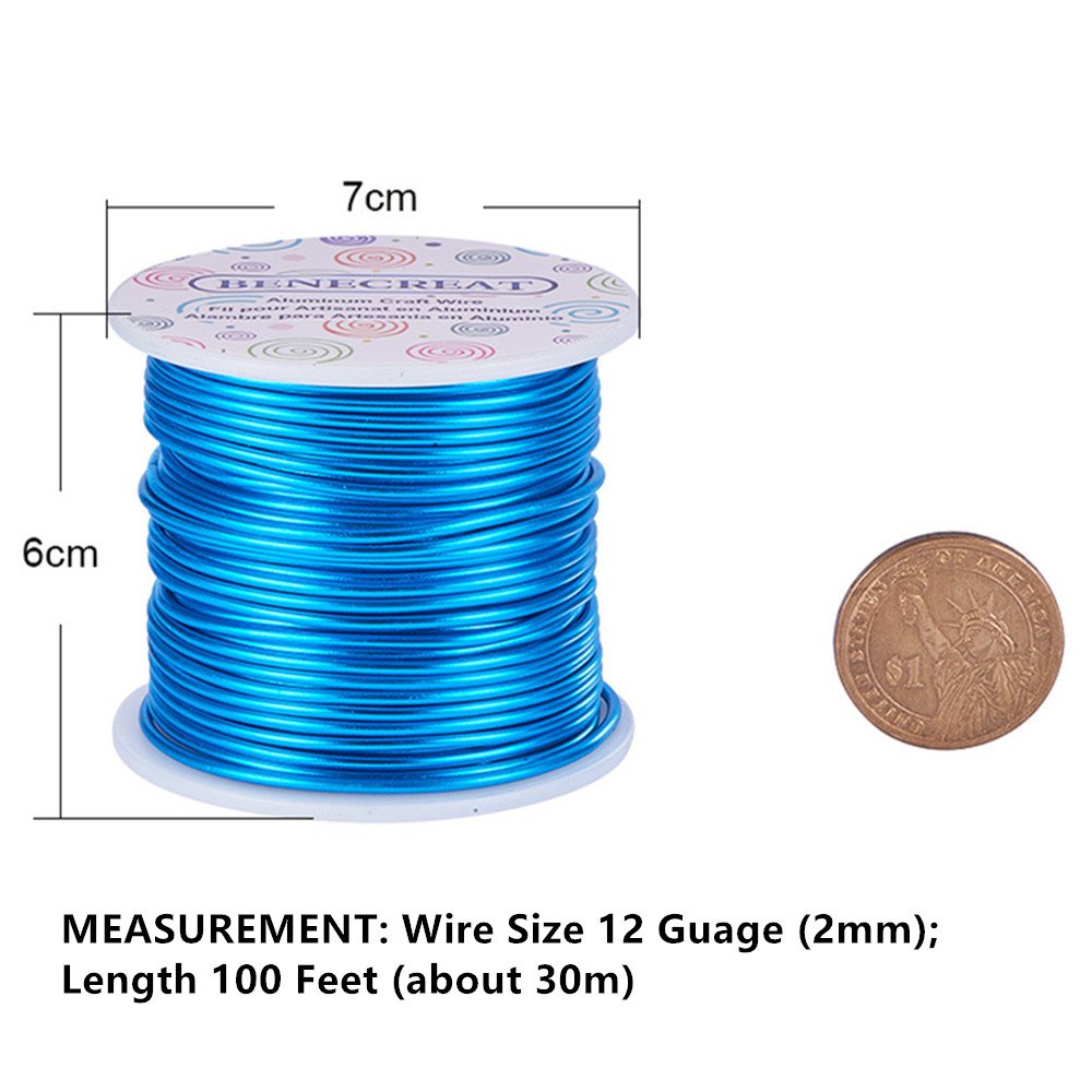 BENECREAT 12 17 18 Gauge Aluminum Wire (12 Gauge,100FT) Anodized Jewelry Craft Wire Beading Floral Colored Aluminum Craft Wire for Garden, Model Making - Deep Blue