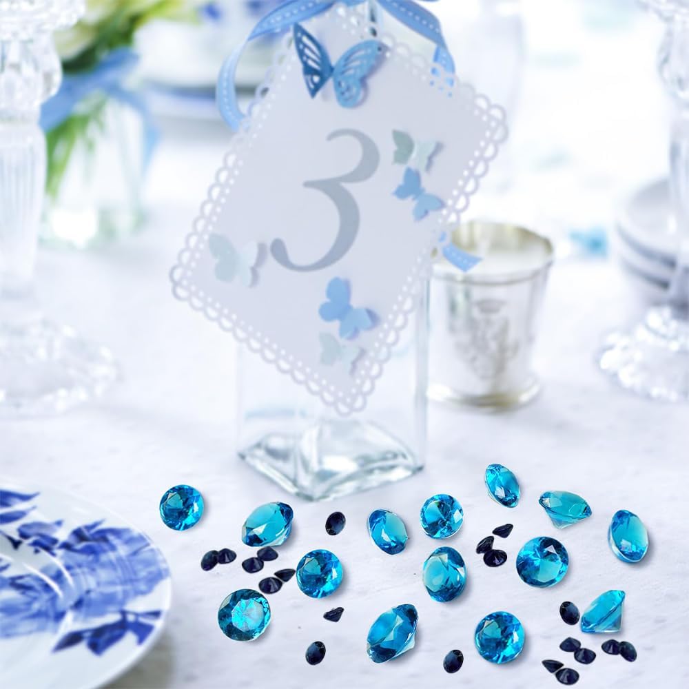 720 Pcs Morandi Blue Acrylic Diamonds Gems Table Scatters for Wedding Centerpieces,Treasure Gemstones,Bridal Shower,Floral Arrangement,Party Favor Decoration,Vase Fillers,14 OZ,0.8/0.4 Inch Mix