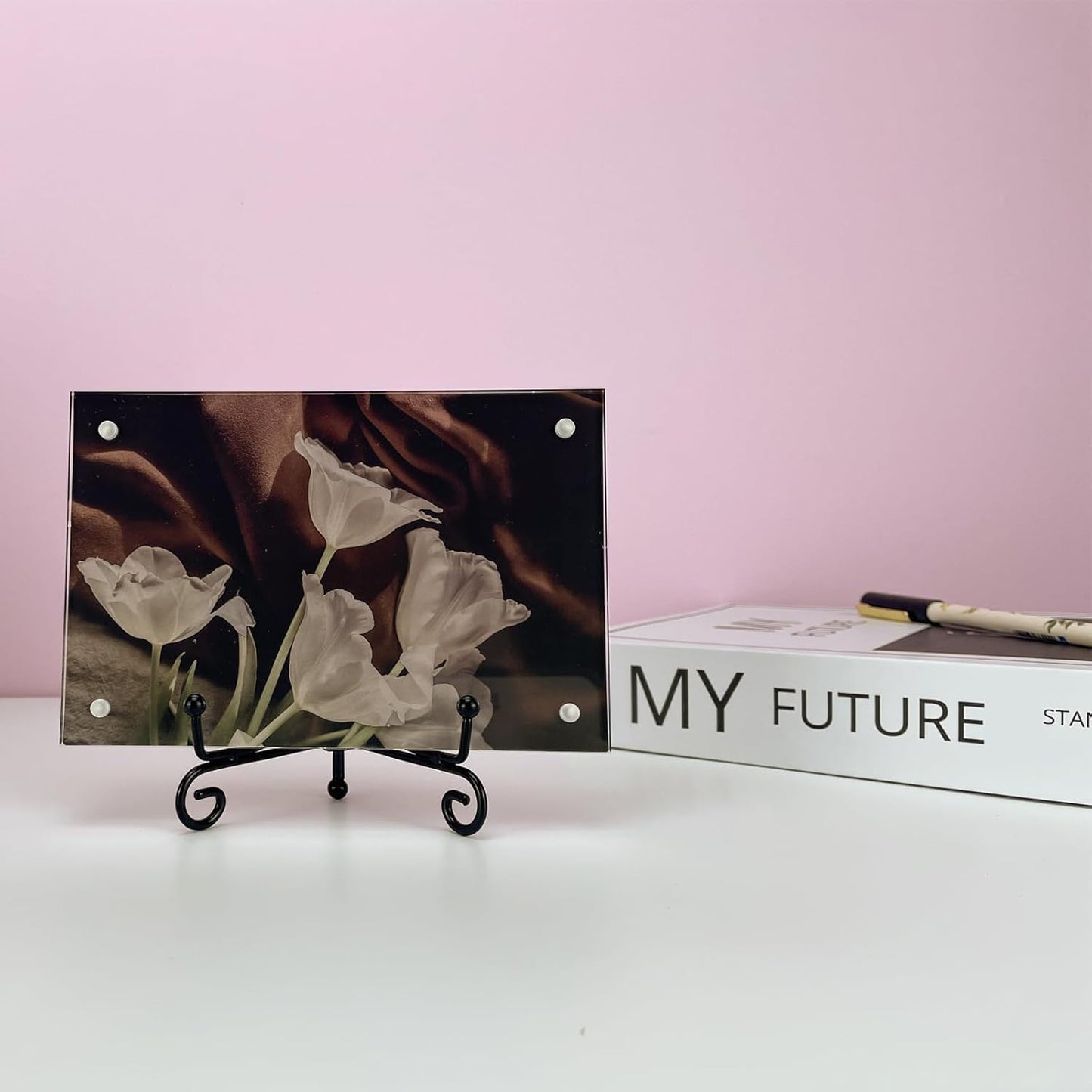 4PCS Premium Black Iron Plate Stands for Display 4 Inch, Decorative Solid Metal Plate Holders for Displaying, Mini Easel, Frame, Book, Card, Plaque, Bowl, Picture Stands for Display