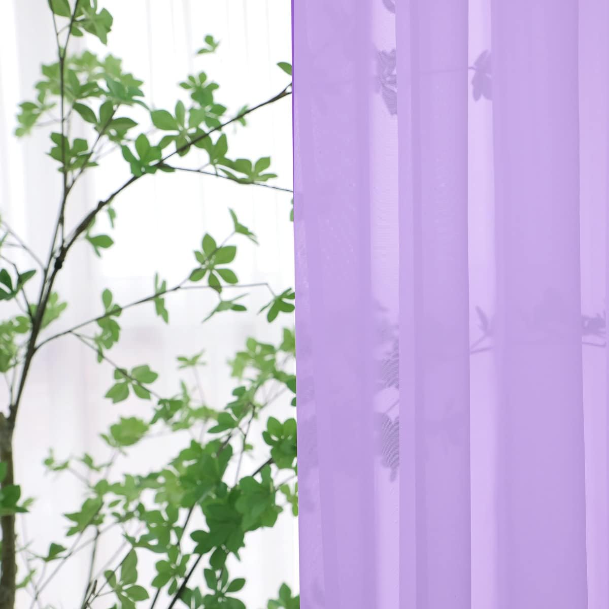 Window Purple Sheer Curtains 84 Inches Long 2 Panels Sheer Curtain Basic Rod Pocket Panel for Bedroom Children Living Room Yard Kitchen (Purple, 52" W x 84" L | 2 pcs)