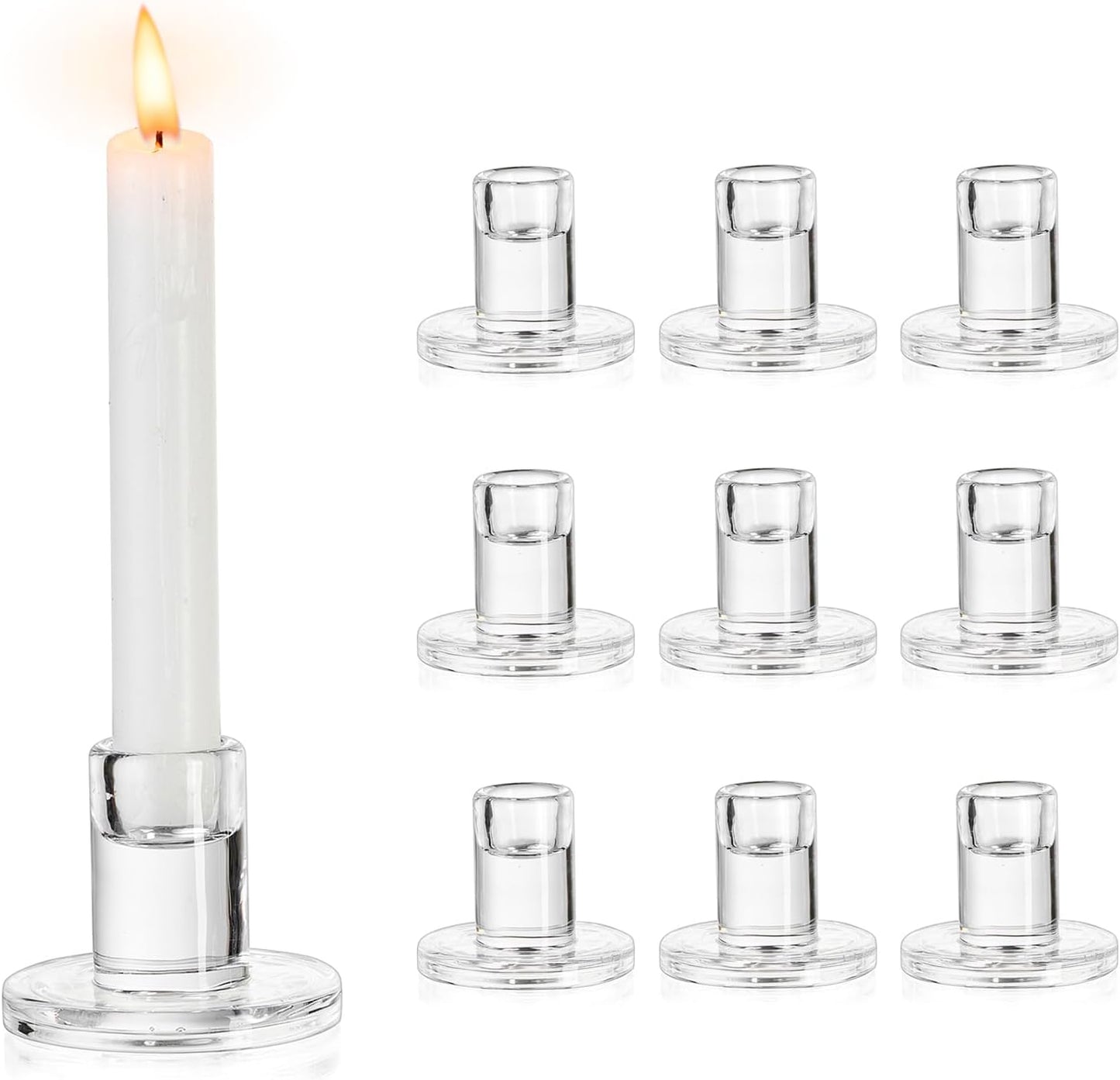 NUPTIO Glass Candle Stick Holder: Set of 10 Clear Small Taper Candlestick Holders for Tapered Candles Bulk Crystal Short Tapers Candlesticks Candleholder for Dining Table Fireplace Mantle Decor