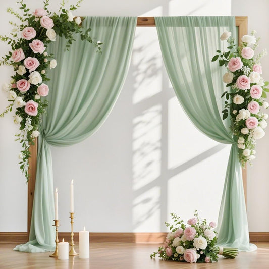 MLMW Wedding Arch Draping Fabric 1 Panel 29" x 20Ft Easter Sage Green Sheer Wedding Arch Backdrop Drapes Outdoor Curtain for Ceremony Party Background Ceiling Decor