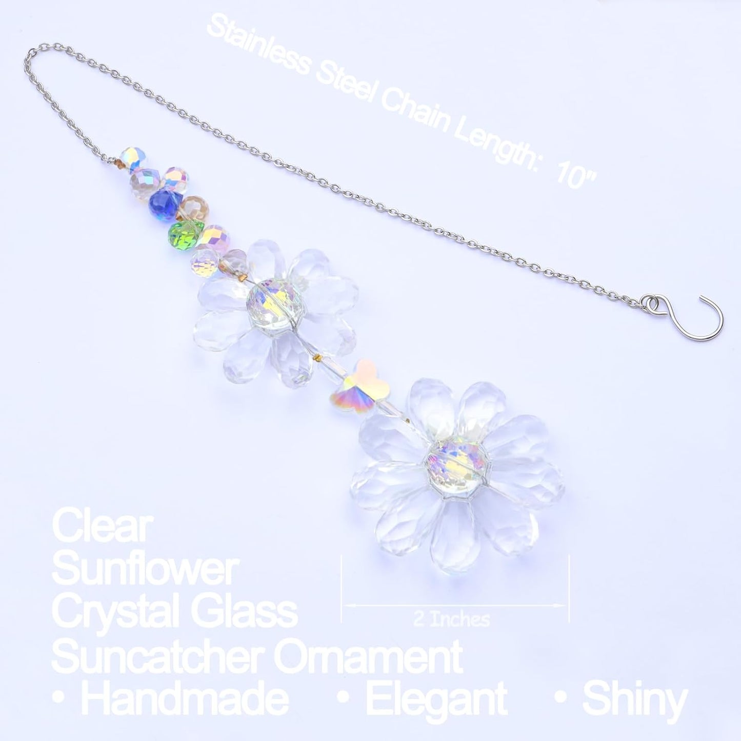 Crystal Flower Suncatcher Hanging Ornament, Rainbow Maker Window Sun Catcher Indoor Outdoor Patio Garden Decor (Clear)