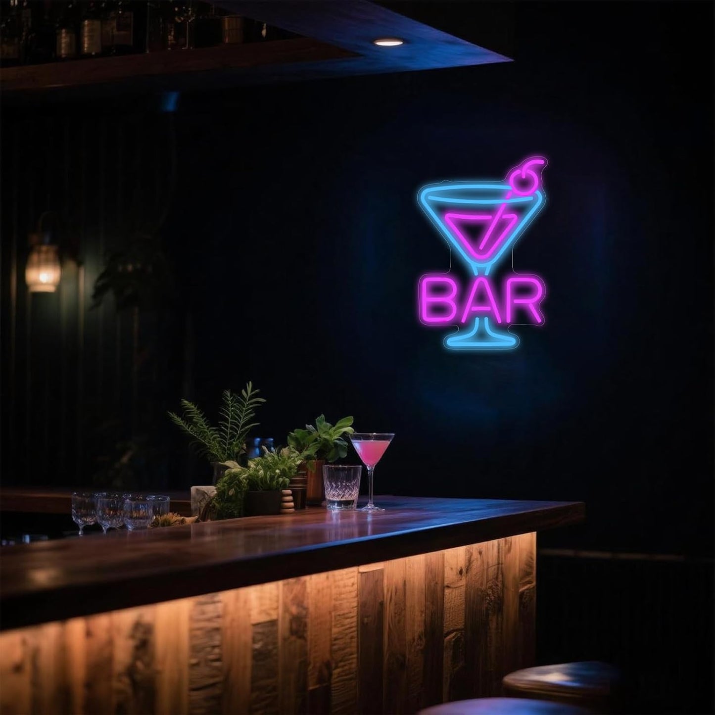 Cocktail Neon Sign - Martini Glass LED Bar Light, Retro Home Pub Wall Art, Dimmable Bar Decor, Gifts for Bartenders & Cocktail Lovers
