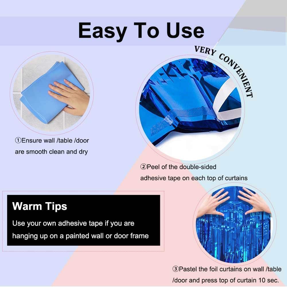 Blue Foil Fringe Curtain- 4 Pack of 3.2x8.2ft Blue Streamers Backdrop Curtains for Party Decorations