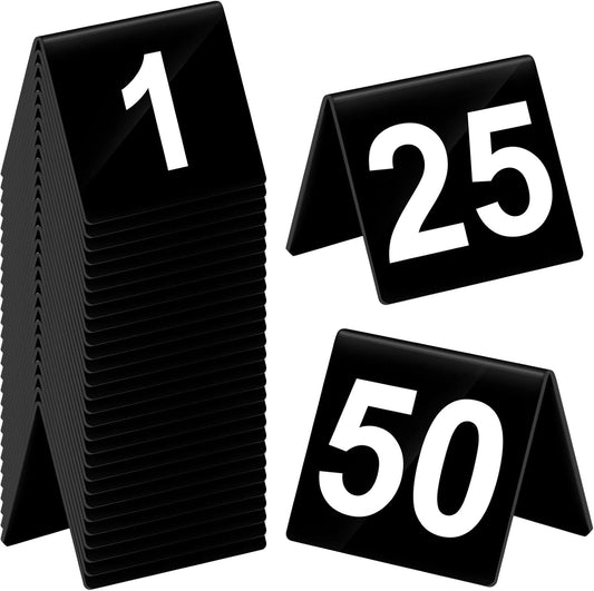 Tuanse Table Numbers 1-50 Acrylic Double Side Numbered Table Tents Restaurant Wedding Number Cards Signs for Banquets Party Wedding Reception(Black)