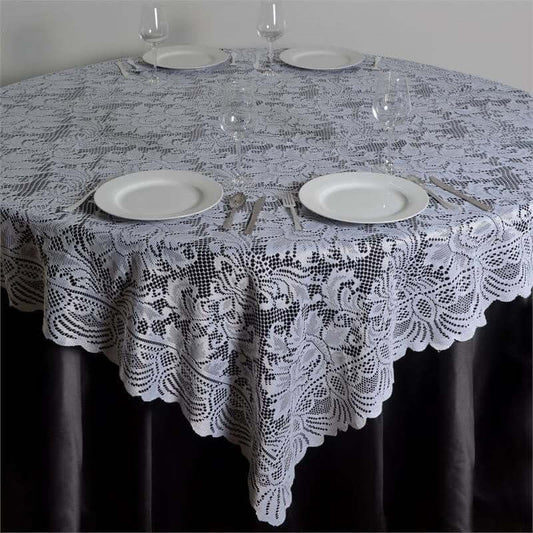 Efavormart 72" x 72" Jolly Good Lace Table Square Tablecloth Overlay-White Square Tablecloth Cover for Wedding Party Event Banquet