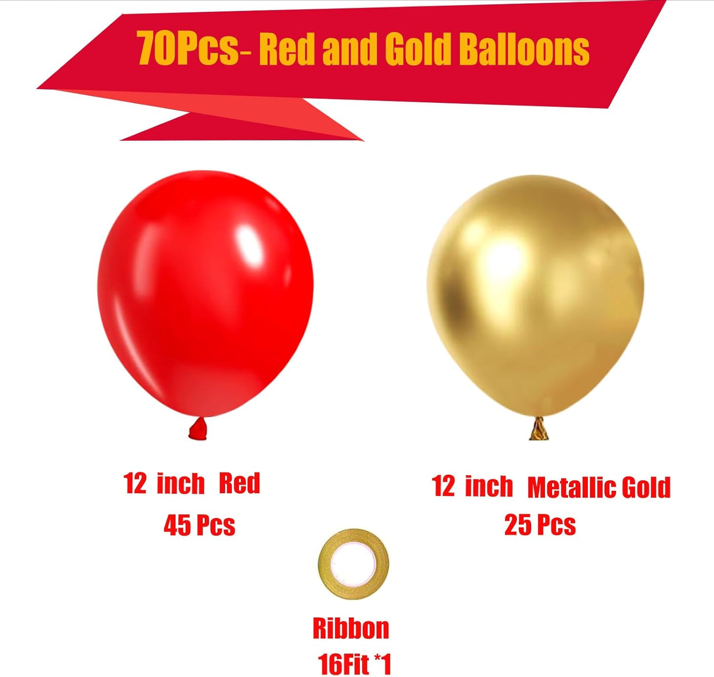 Red and Gold Balloons,70 Pack 12 inch Metallic Gold and Helium Matte Red Balloons for Valentine's Day Wedding Birthday Engagements Anniversary Party Decorations