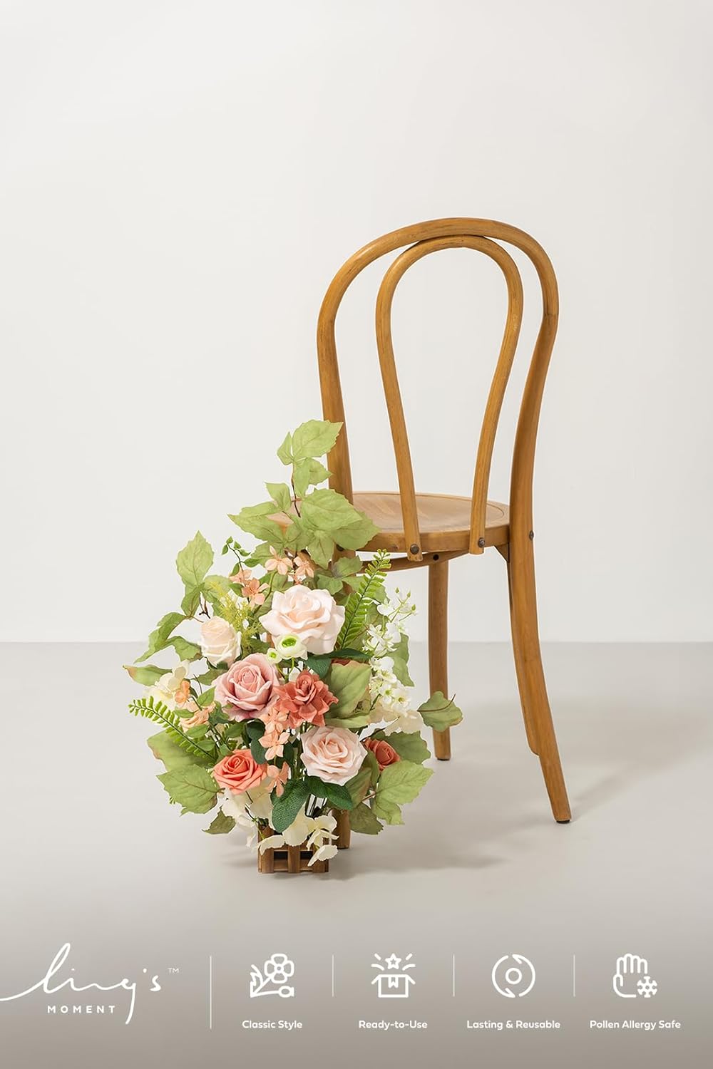 Ling's Moment 17.5" Tall Standing Artificial Flowers Arrangements 4pcs Fall Wedding Aisle Runner Chair Decorations Blush & Pink Centerpieces for Ceremony Reception Rose Floral Party Outdoor