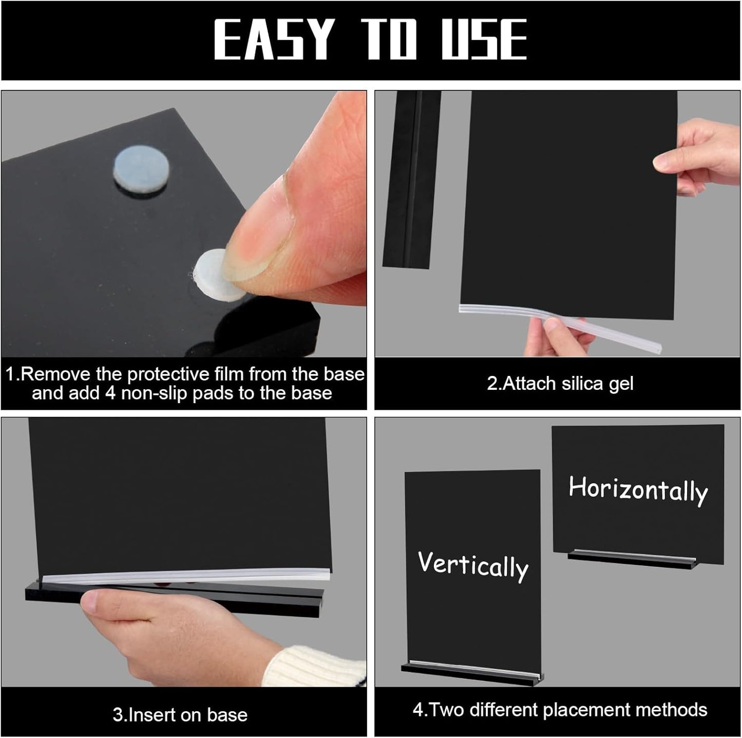 EHWINE Mini Chalkboard Easel Sign Set,4 Pack 6x8 Inch Wooden Boards with Acrylic Base and Liquid Chalk Markers, Reusable Double Sided Tabletop Display for Wedding, Restaurant, Party, Coffee Shop Decor