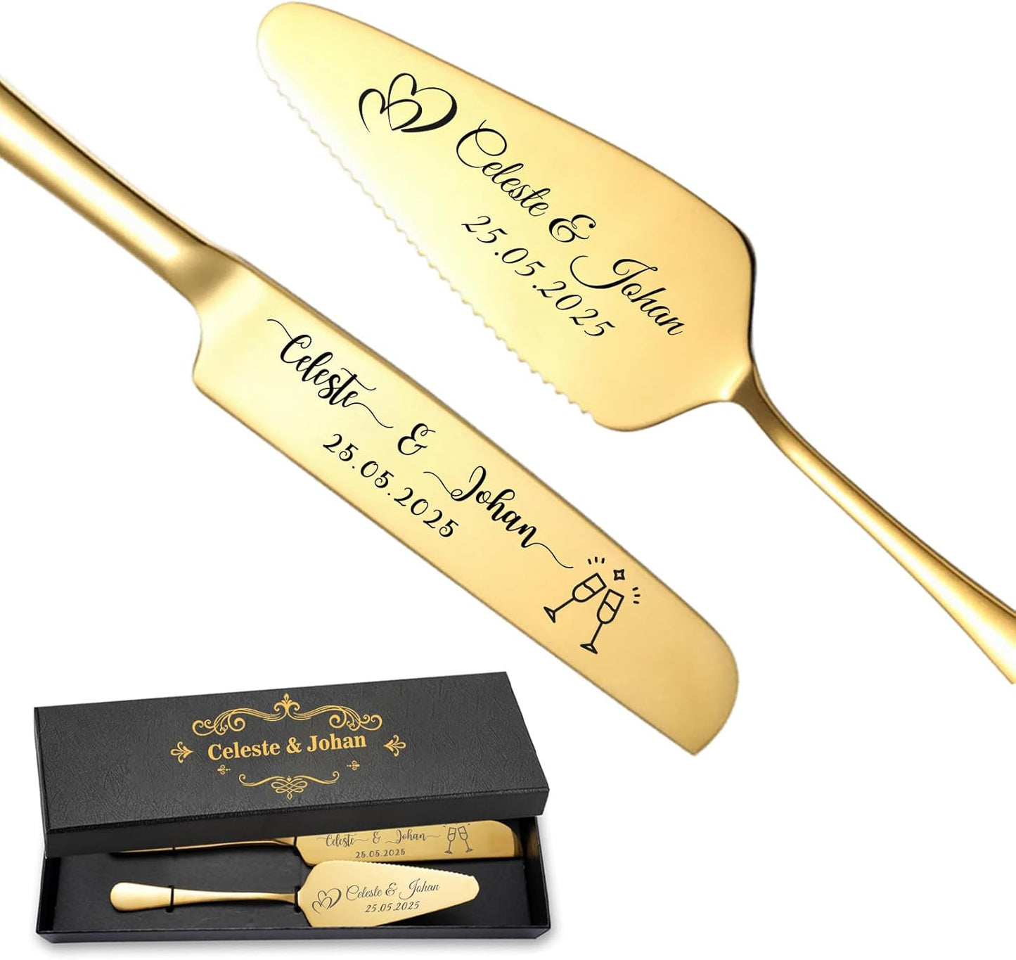 Personalized Wedding Cake Knife and Server Set Stainless Steel Cake Cutter Server Engraved Cake Cutting Set for Wedding Anniversary Engagement Birthday Gifts