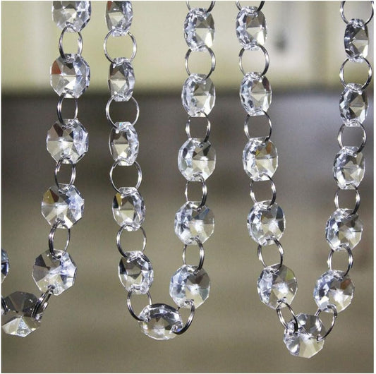 33FT Clear Crystal Glass Garland Strands,Hanging Chandelier Bead Chain,Hanging Ornament String Decorations for Centerpiece,Christmas Tree,Wedding, Party,Celebration